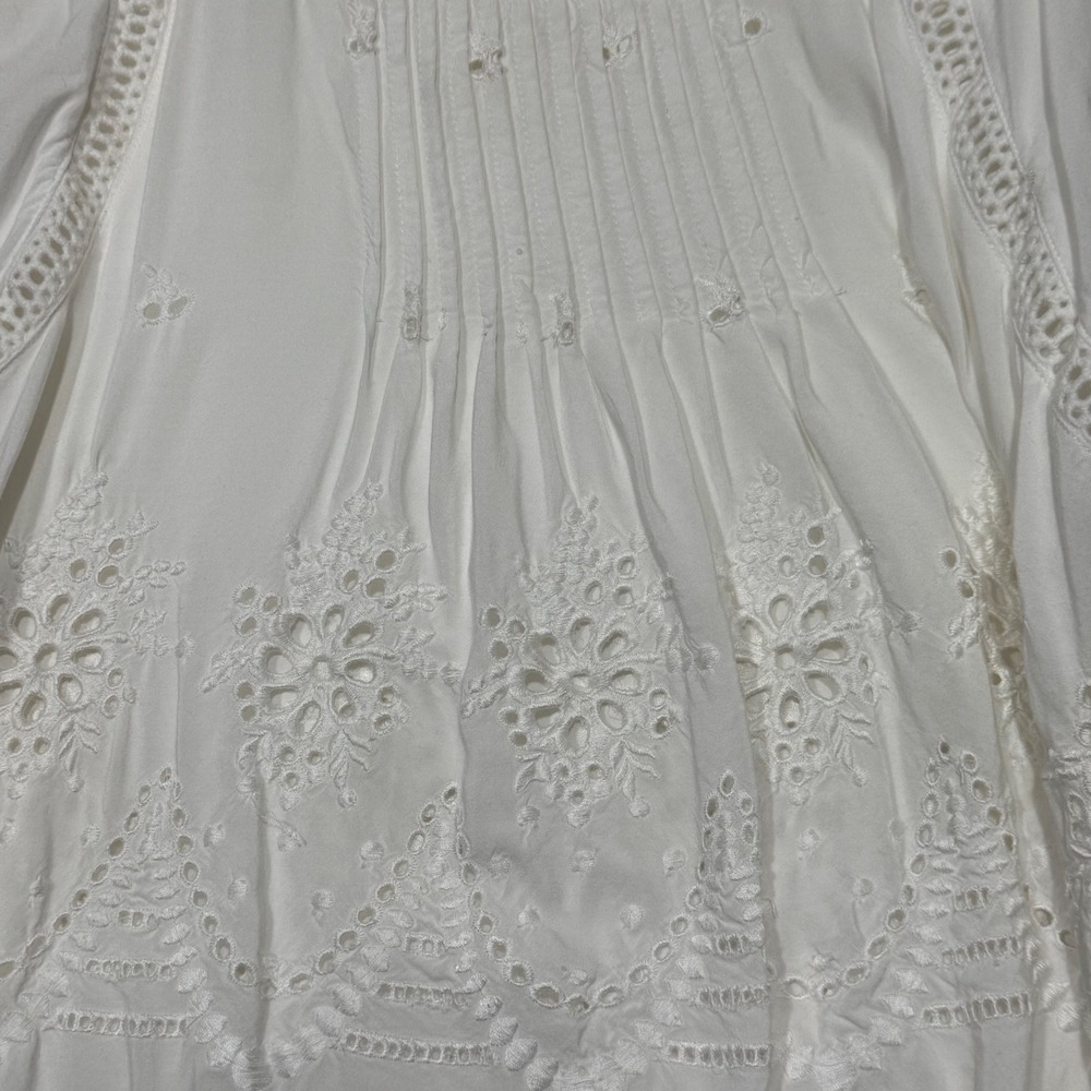 Sundance | White Eyelet Embroidered Dress‎ Bohemian Gauze Bell Sleeve, Medium - Picture 3 of 7